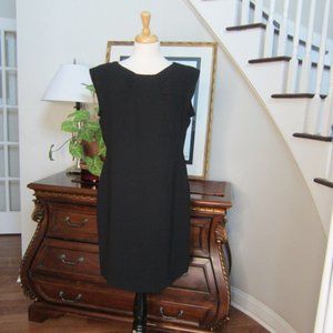 Tahari ASL Women's Size 12 Petite Classic Black Sheath Cap Sleeve Midi Dress